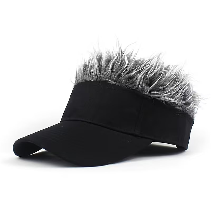 Novelty Hair Visor Cap with Peaked Wig Adjustable Baseball Hat with Hair4