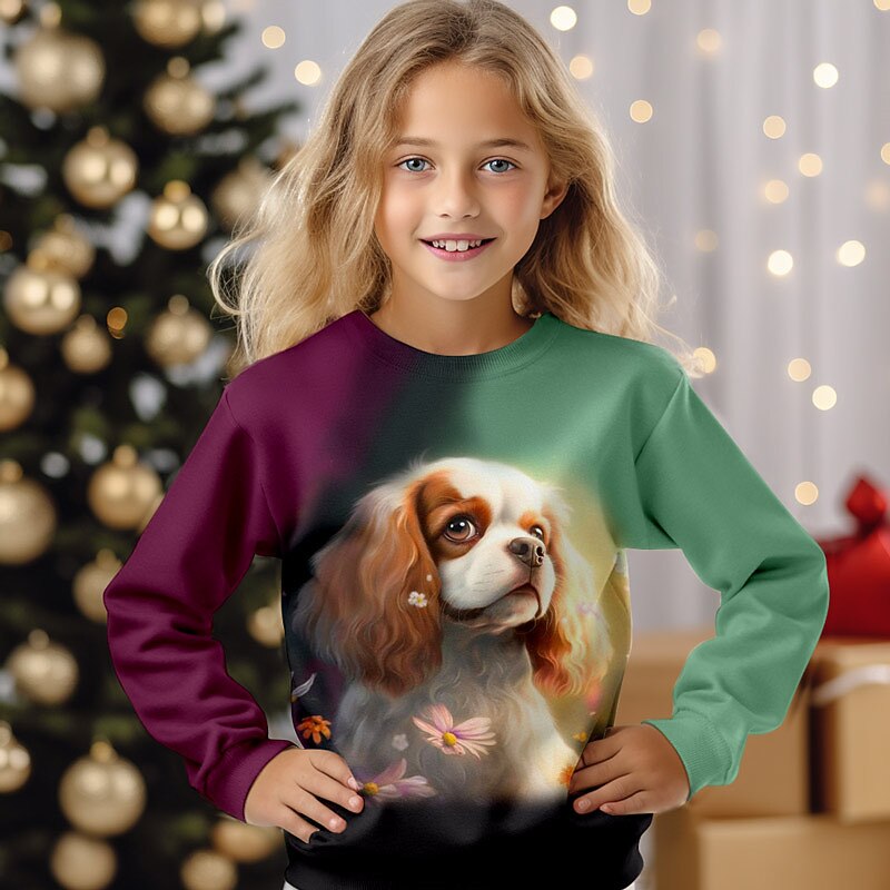 Girls' 3D Dog Sweatshirt Pullover Long Sleeve 3D Print Fall Winter Fashion Streetwear Adorable Polyester Kids 3-12 Years Crew Neck Outdoor Casual Daily Regular Fit4