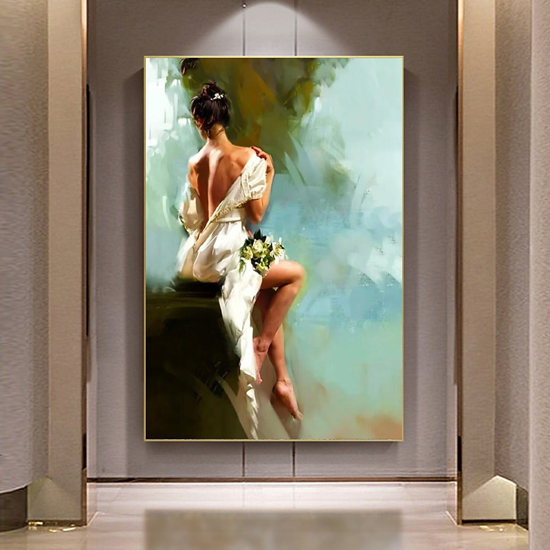 Artistic woman portrait canvas Handpainted woman facing back wall decor  woman canvas Handmade woman canvas painting Modern Rolled Canvas (No Frame)3
