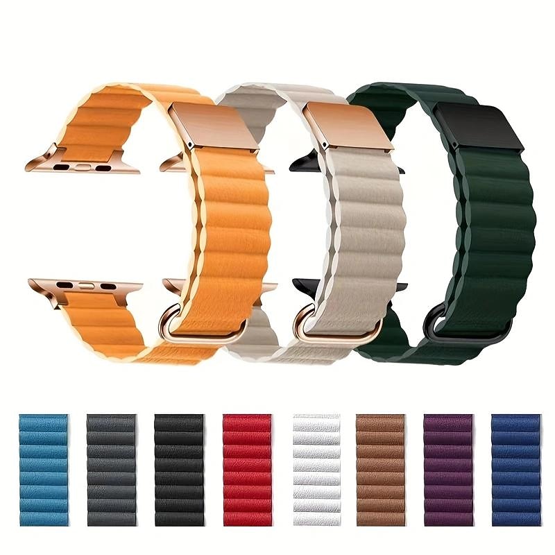 2023 New Genuine Leather Magnetic Loop Bracelet For Apple Watch Series 8 7 6 5 SE - Fashionable & Ultra-Luxurious Replacement Strap For 38/40/42/44/45/49mm Smart Watches