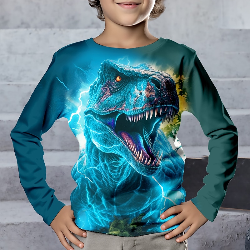 Boys 3D Dinosaur Tee Long Sleeve 3D Print Fall Winter Sports Fashion Streetwear Kids 3-12 Years Crew Neck Outdoor Casual Daily Regular Fit3