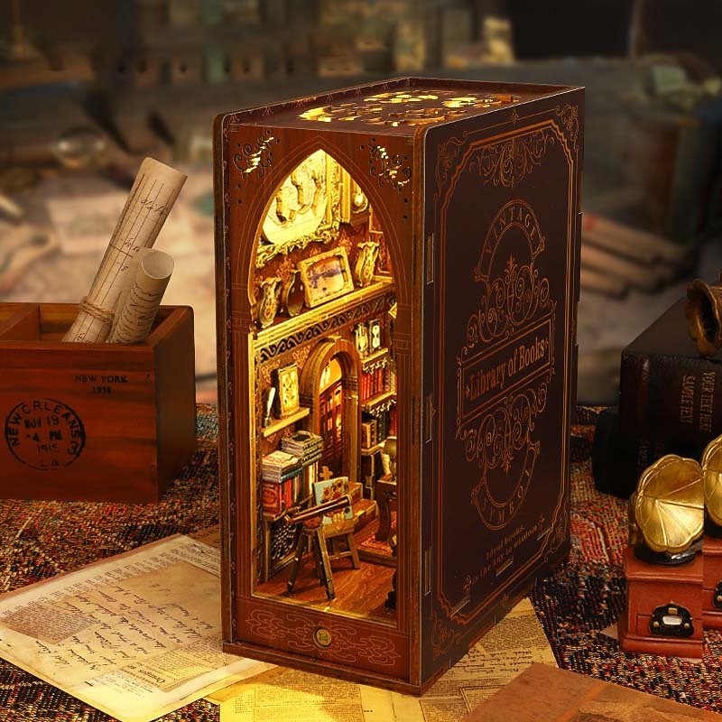 DIY Cabin Library 3D Assembled Bookstand House Miniature Model Architectural Toys Birthday Gift3