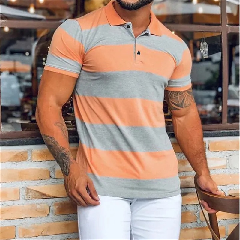 Men's Sport Polo Polo Shirt Casual Holiday Lapel Short Sleeve Fashion Basic Color Block Button Summer Regular Fit Navy Black Pink Orange Green Sport Polo