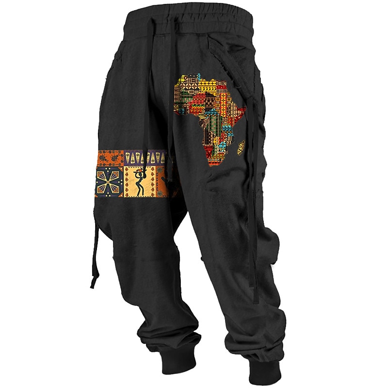 Independence Day Mens Graphic Pants Tribal Bandana Print Vintage 3D Sweatpants Trousers Outdoor Street Casual Daily Polyester Black Red Blue Mid Waist Elasticity Vavavava Harem Brown Cotton Africa3