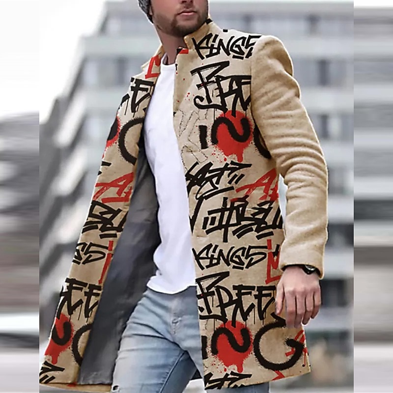 Men's Winter Coat Overcoat Coat Daily Wear Vacation With Pockets Print Front Pocket Fall & Winter Graphic Gradient Ramp Streetwear Sport Turndown Regular Regular Fit Black Red Brown Green Rainbow2