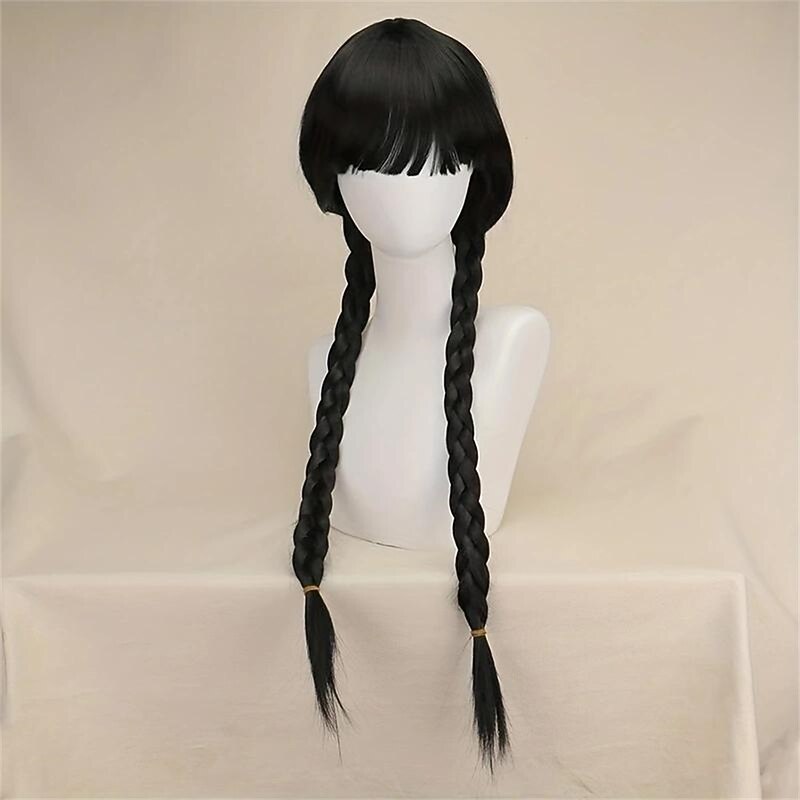 Synthetic Wig Straight With 2 Ponytails Machine Made Wig Long Black Synthetic Hair Women's Soft Natural Party Black Halloween Wigs2