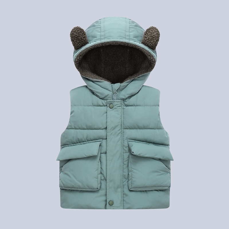 Toddler Boys' Puffer Jacket Outerwear Solid Color Sleeveless Coat Outdoor Cool Adorable Daily Black Green Beige Fall Winter 3-7 Years4