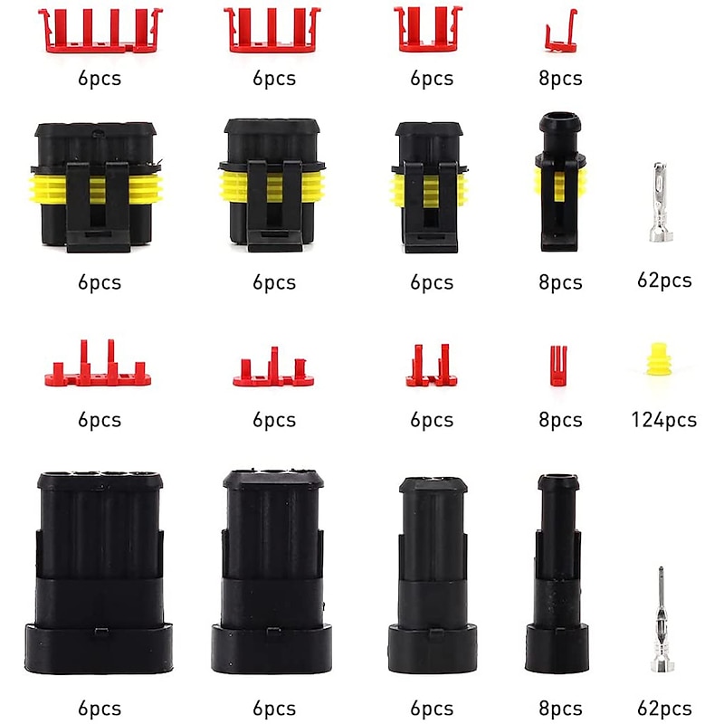 StarFire 352pcs HID Waterproof Connectors 1/2/3/4Pin 26sets Car Electrical Electric Wire Connector Plug Truck Harness Way Car Sealed Waterproof Electrical Wire3