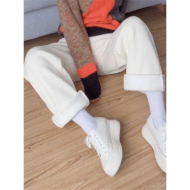 Women's Fleece Pants Wide Leg Pants Trousers Fashion Streetwear Casual Full Length High Waist Solid Color Pocket Elastic Waist Baggy Thermal Warm Soft Comfortable Micro-elastic Outdoor Vacation Street4