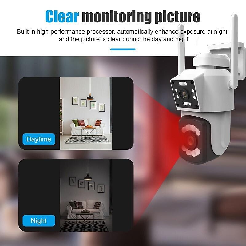 2.4G WIFI Security CCTV Camera Dual Len Wireless IP Camera Two-Way Audio Talk Auto Tracking Waterproof Network Camera Digital Zoom Surveillance PTZ Camera4