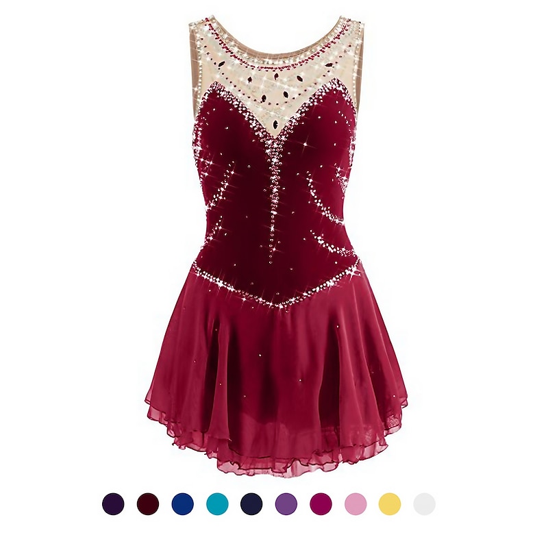 Figure Skating Dress Women's Girls' Ice Skating Dress Yan pink Aegean Blue White Patchwork Mesh Spandex Practice Competition Skating Wear Handmade Jeweled Rhinestone Sleeveless Ice Skating Figure