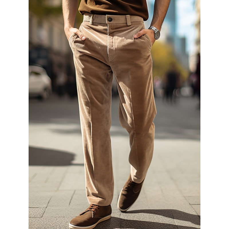 Men's Dress Pants Corduroy Pants Trousers Suit Pants Pocket Plain Comfort Breathable Outdoor Daily Going out Fashion Casual Black Khaki