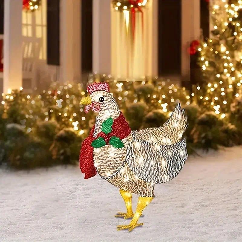 Christmas Shining Chicken Garden Garden Decoration Party Card Insertion Scarf Chicken Christmas Scarf Chicken