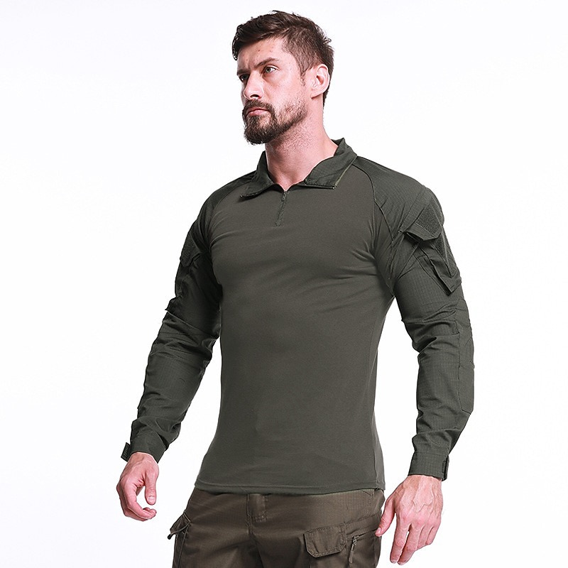 Men's Combat Shirt Tactical Military Shirt Long Sleeve Top Outdoor Breathable Quick Dry Multi Pockets Lightweight Summer Spring Polyester Police black python pattern Black Army Green Fishing Climbing3