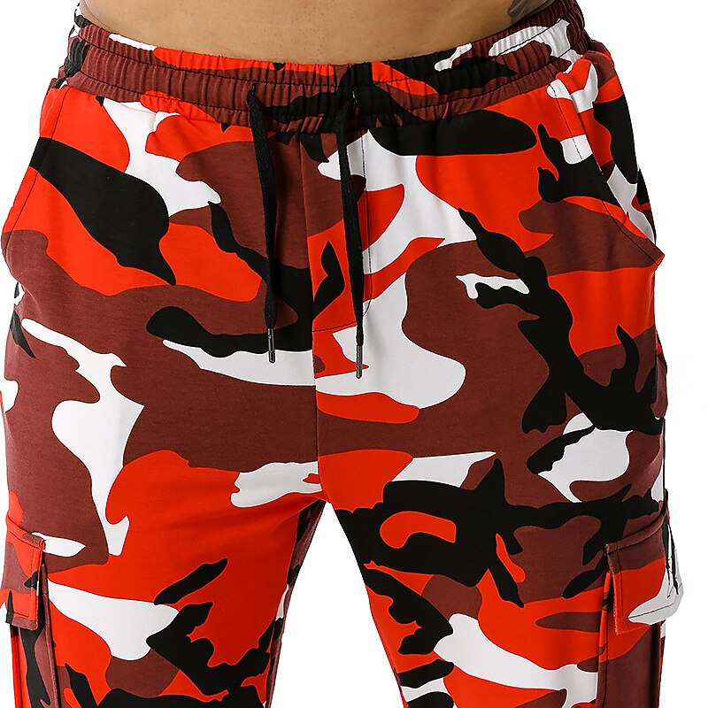 Men's Cargo Pants Cargo Trousers Joggers Camo Pants Pocket Camouflage Comfort Breathable Outdoor Daily Going out Cotton Blend Fashion Casual White Red2