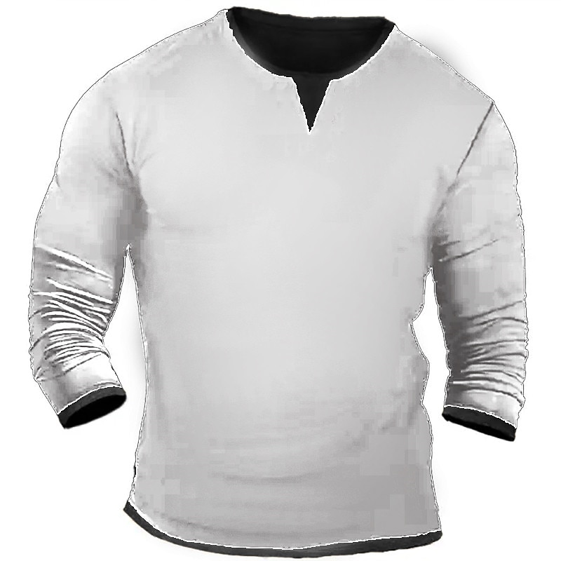 Men's T Shirt Henley Shirt Tee Top Long Sleeve Shirt Long Sleeve Henley Spring &  Fall Color Block Fashion Designer Basic Patchwork Vacation Street Going out Black White Navy Blue Top Tee for Men4