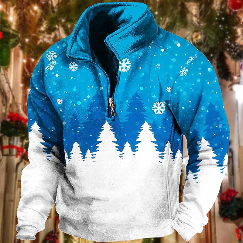 Men's Snowflake Christmas Scene Sweatshirts Sweatshirt Sweatshirt Pullover Quarter Zip Hoodie Long Sleeve Sweatshirt Stand Collar Fashion Cool Daily 3D Print Christmas Vacation Going out Print Spring4