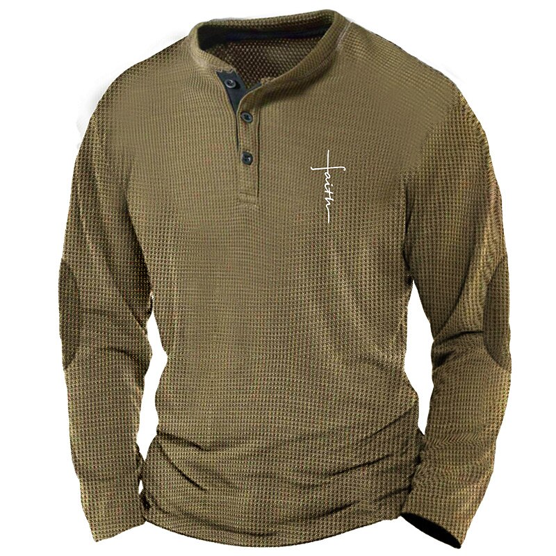 Easter Faith Mens Graphic Shirt Cross Designer Simple Retro Vintage 3D Print Henley Waffle Tee Sports Outdoor Holiday Festival Blue Brown Army Cotton3