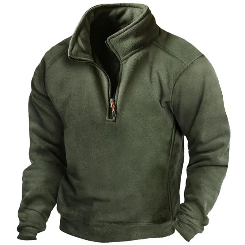 Men's Zip Sweatshirt Polar Fleece Tactical Black Army Green Brown Gray Half Zip Plain Sports & Outdoor Daily Holiday Streetwear Basic Casual Spring &  Fall Clothing Apparel Hoodies Sweatshirts  Long
