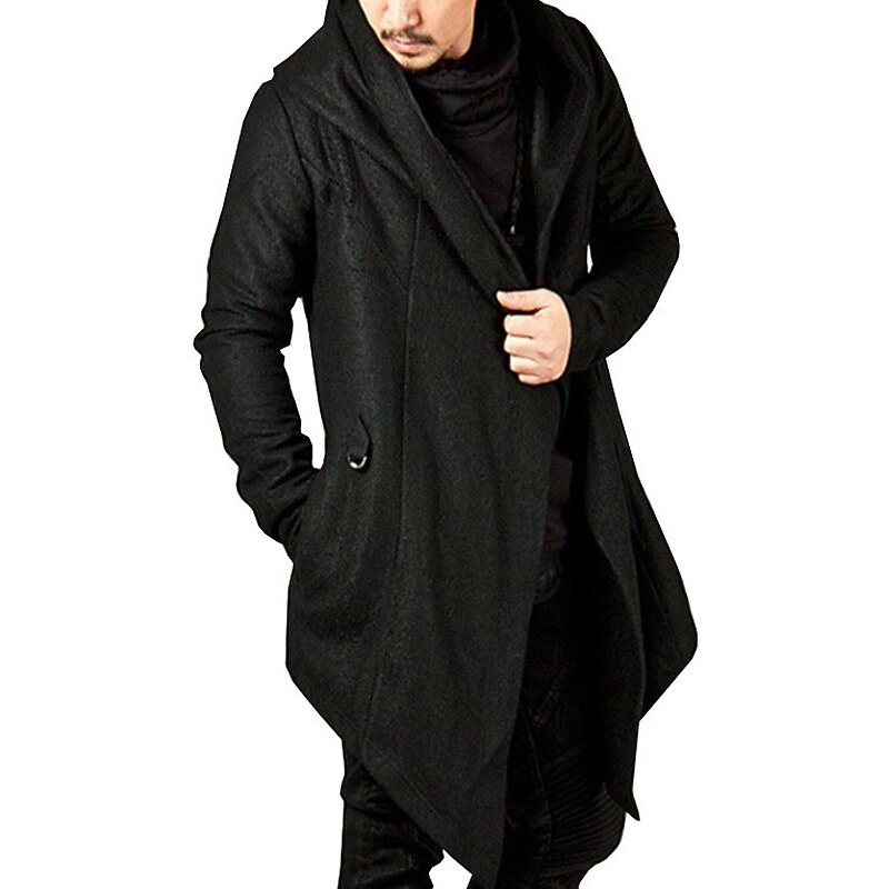 Men's Trench Coat Hooded Cloak Outdoor Daily Wear Fall & Winter 100% Cotton Outerwear Clothing Apparel Fashion Streetwear Plain Hooded3
