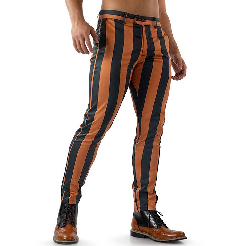Men's Trousers Chinos Chino Pants Pocket Stripe Comfort Breathable Outdoor Daily Going out Fashion Casual Orange Green
