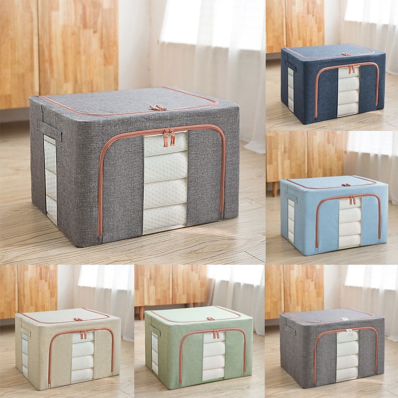 Large Window Quilt Storage Box, Clothes Storage Box, Cotton Linen Finishing Box, Folding Steel Frame Storage Box, Thickened Closet Storage Box
