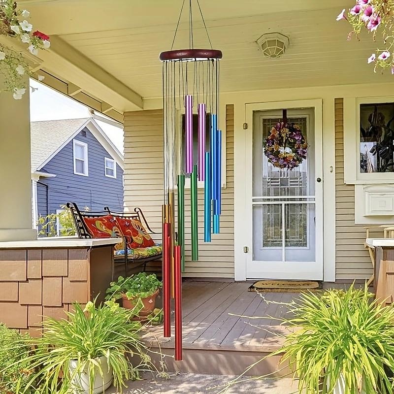 Outdoor Wind Chimes with 12 Colored Aluminum Tubes and Hooks, Decorated with Commemorative Wind Chimes for Families, Courtyards, Gardens, and Outdoor Occasions