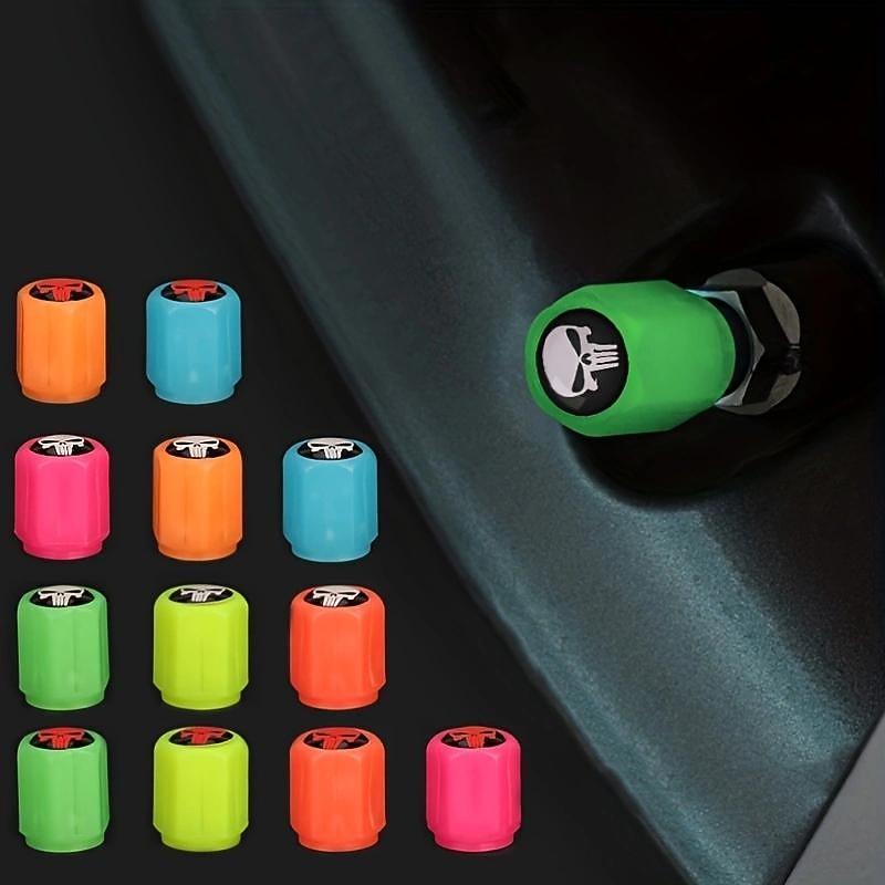 50pcs Fluorescent Skull Car Tire Valve Valve Stem Cover, ABS Corrosion Resistant Wheel Valve Cover, Glow In The Dark, Car Decoration Accessories3