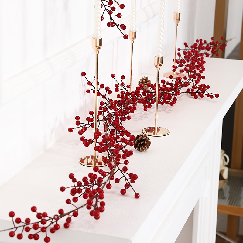 Red Berry Garland Christmas Decoration - Artificial Red Berry Garland with Bendable Stems for Holiday Fireplace Stairs Table Decorations