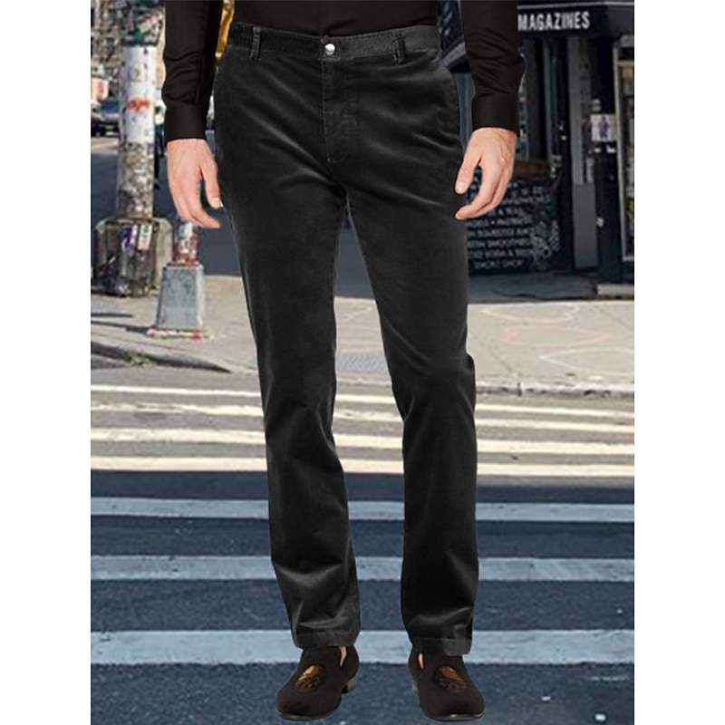 Men's Dress Pants Trousers Suit Pants Velvet Pants Pocket Plain Comfort Breathable Outdoor Daily Going out Fashion Casual Black