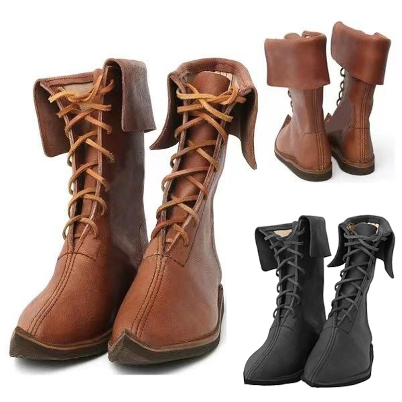 Retro Vintage Medieval Renaissance Shoes Masquerade Cosplay Viking Crusader Fancy Dress Men's Unisex Celtic Pirate Carnival Halloween Masquerade Shoes - Main Image