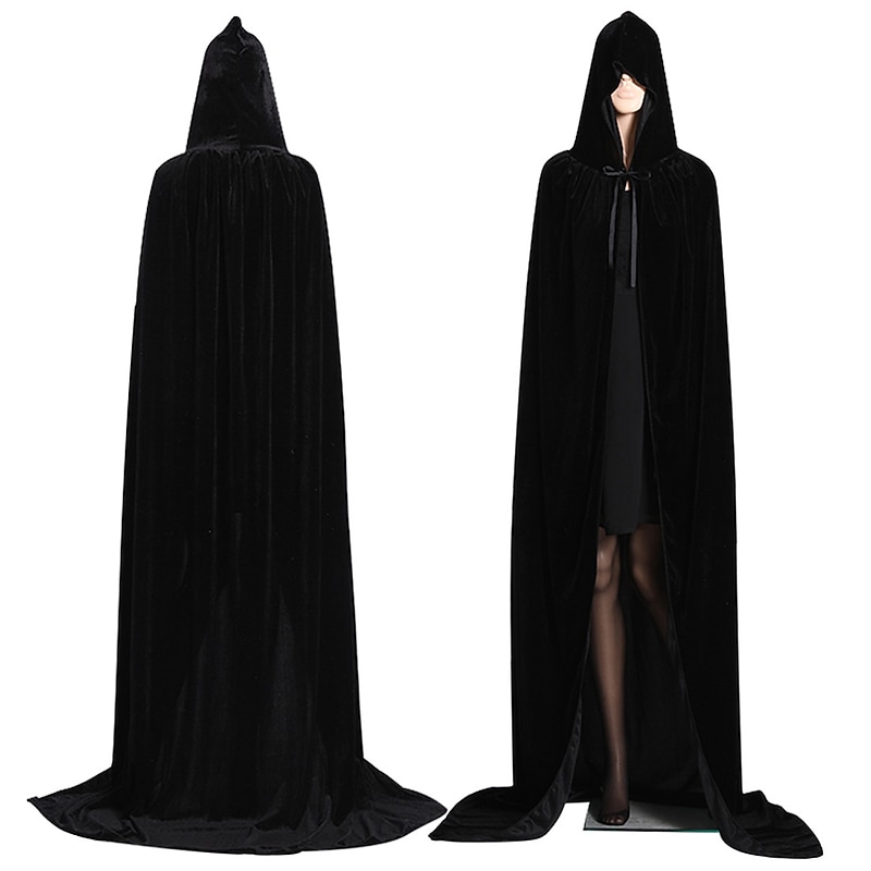 Unisex Black Velvet Adult Cape Full Length Hooded Robe Halloween Cloak Halloween Carnival Witch Cape2
