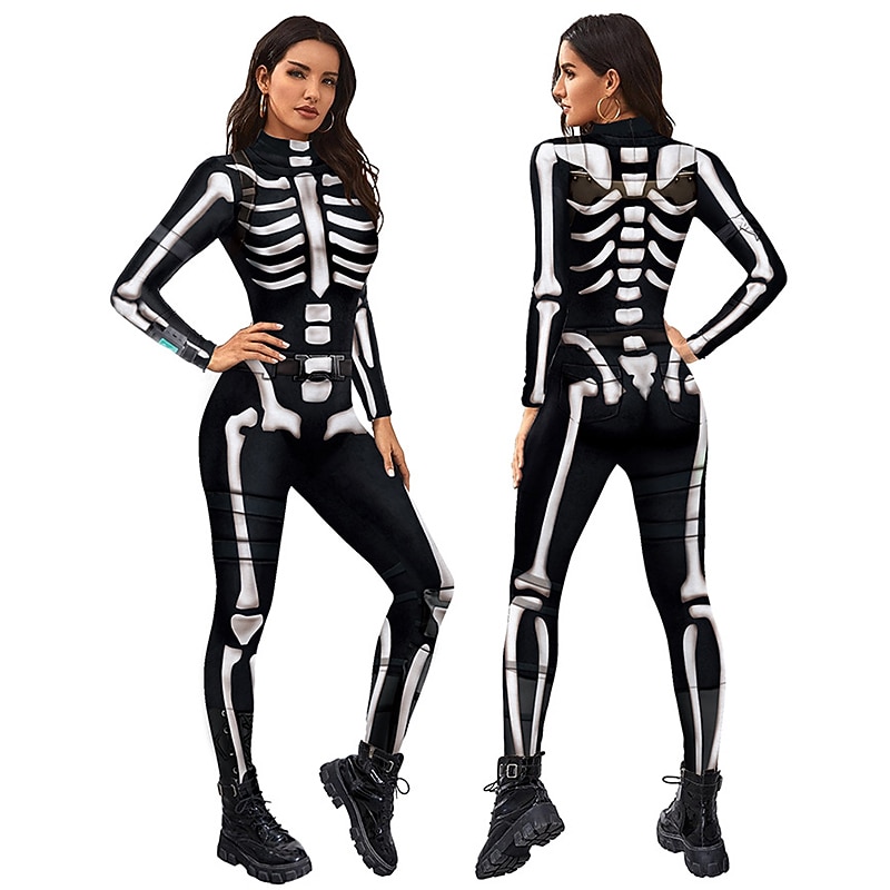 Skeleton Skull Halloween Cosplay Costume Party Costume Bodysuits Carnival Costume Full Body Suit One Piece Scary Costume Kid's Adults' Women's Carnival Masquerade Mardi Gras Performance Party Easy