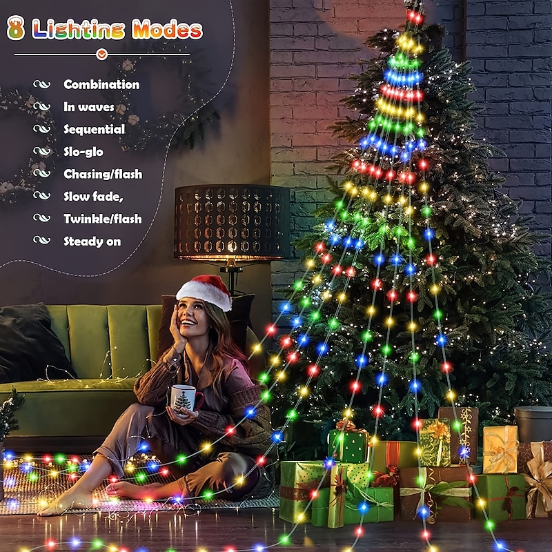 Waterfall Tree Fairy Lights 180 LEDs Christmas Tree Waterfall Light 9 Drop 78.74inch Outdoor Garland Light USB Plug 8 Modes Window Curtain Icicle Light For Holiday Decor Halloween Lights3