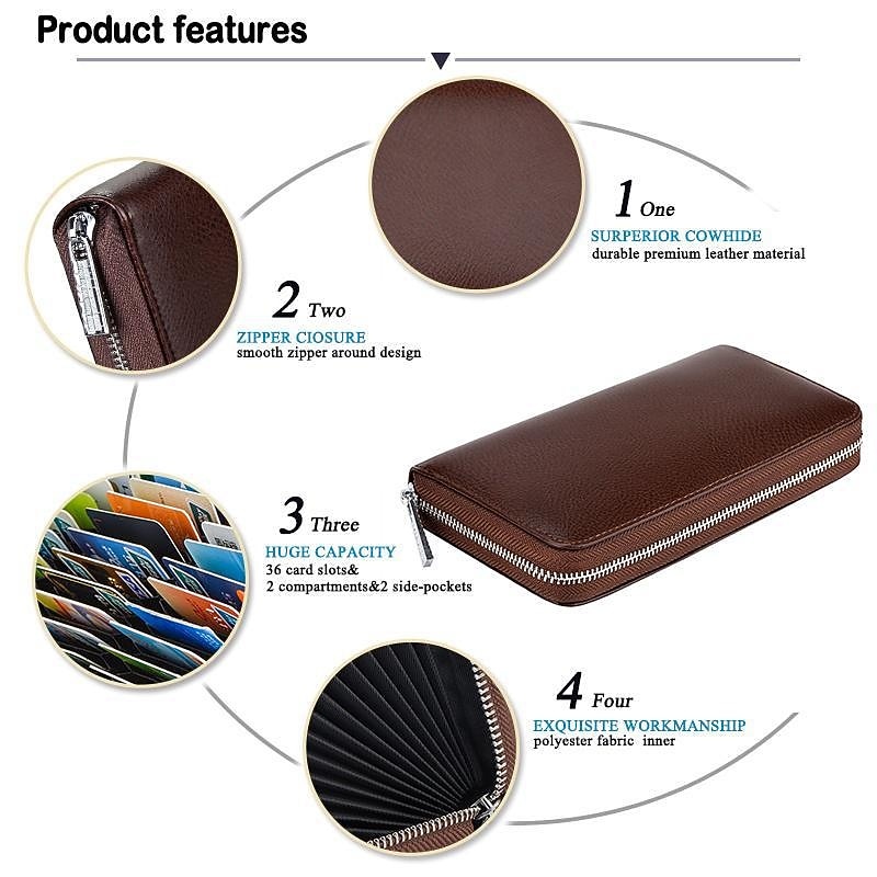 Men Women Credit Card HolderRFID Blocking Wallet 36 Card Slots Zipper Purse Long Clutch large Capacity Purse Wallet Phone Bag4