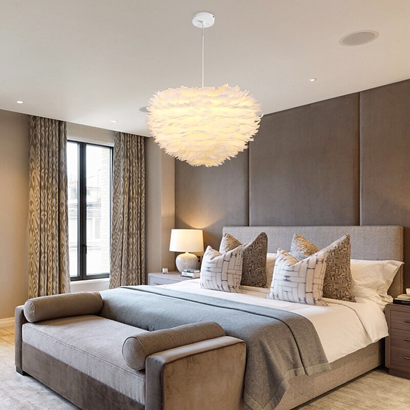 LED Pendant Light Chandelier White Ostrich Feather Bouquet Pendant Light Romantic Mounted Lighting Fixture for Restaurant Bedroom Chain Adjustable 110-240V3