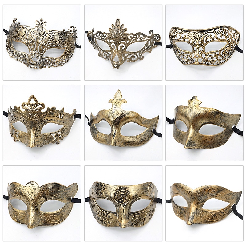 Halloween Ball Party Mask Retro Prince Flat Head Mask Antique Bronze Half Face Mask Black Decorative Men's and Women's3