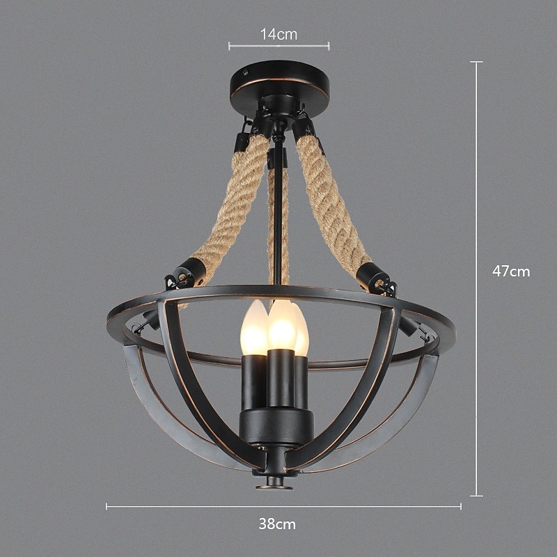 Ceiling Pendant Light Chandelier Modern Rustic Hemp Rope Iron Basket Semi Flush Mount Ceiling Light Metal Kitchen Bar Restaurant Decoration Pendant Light Chandelier 4Light E14 Candle Lights 110-240V4