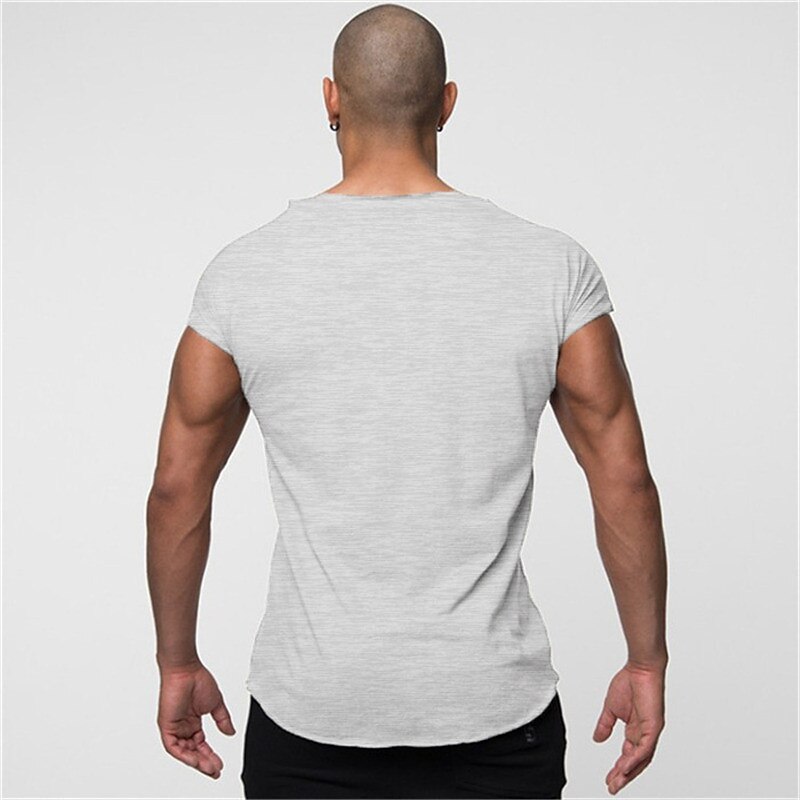 Men's T Shirt Muscle Shirt Short Sleeve Crew Neck Summer Plain Fashion Classic Comfortable Classic Style Street Casual Sports Black Gray Top Tee for Men2