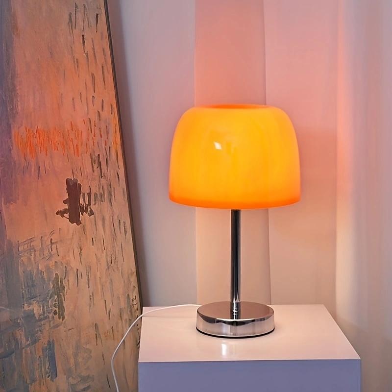 1pc Retro Glass Mushroom Table Lamp, Modern Bedroom Bedside Homestay Atmosphere Decor Lamp Living Dining Room Medieval Glass Desk Lamp3