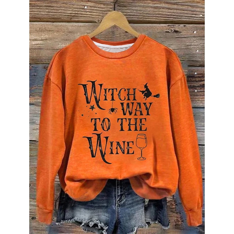 Halloween Women's Sweatshirt Sweatshirt Pullover Polyester Letter Casual Sports Basic Neon & Bright Round Neck Long Sleeve Top Micro-elastic Fall & Winter
