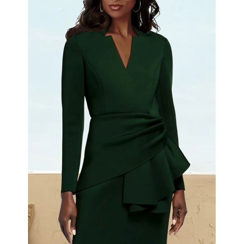 A-Line Mother of the Bride Dress Tuxedo Dress Formal Wedding Guest Elegant V Neck Floor Length Satin Long Sleeve with Ruching2