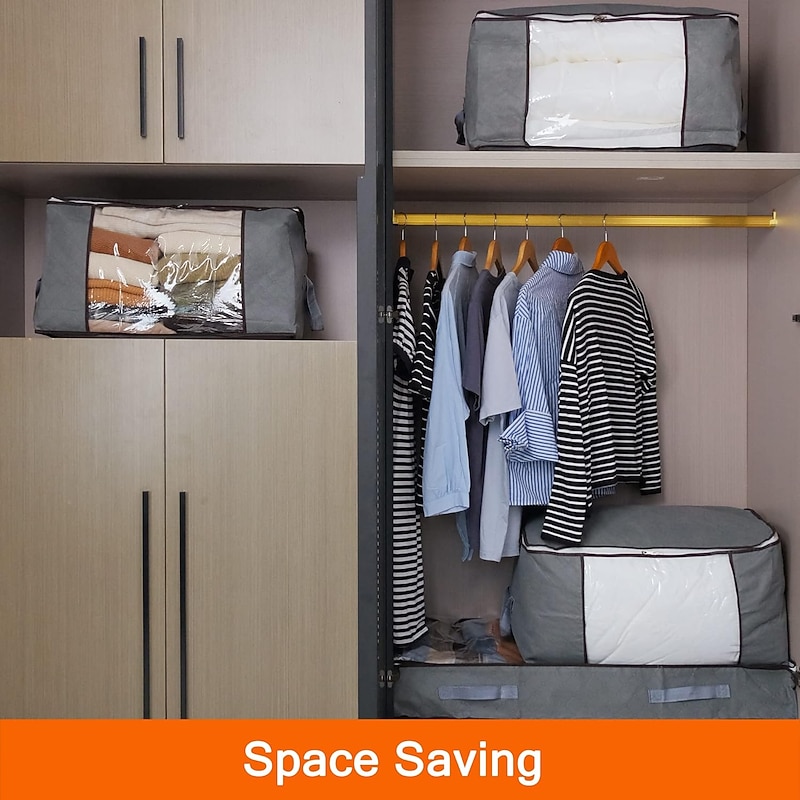 6pcs Clothes Comforter Storage Bags 90L Large Capacity Clothing Organizers with Reinforced Handles Thick Breathable Fabric Foldable Underbed Containers for Bedding Comforter Blank4