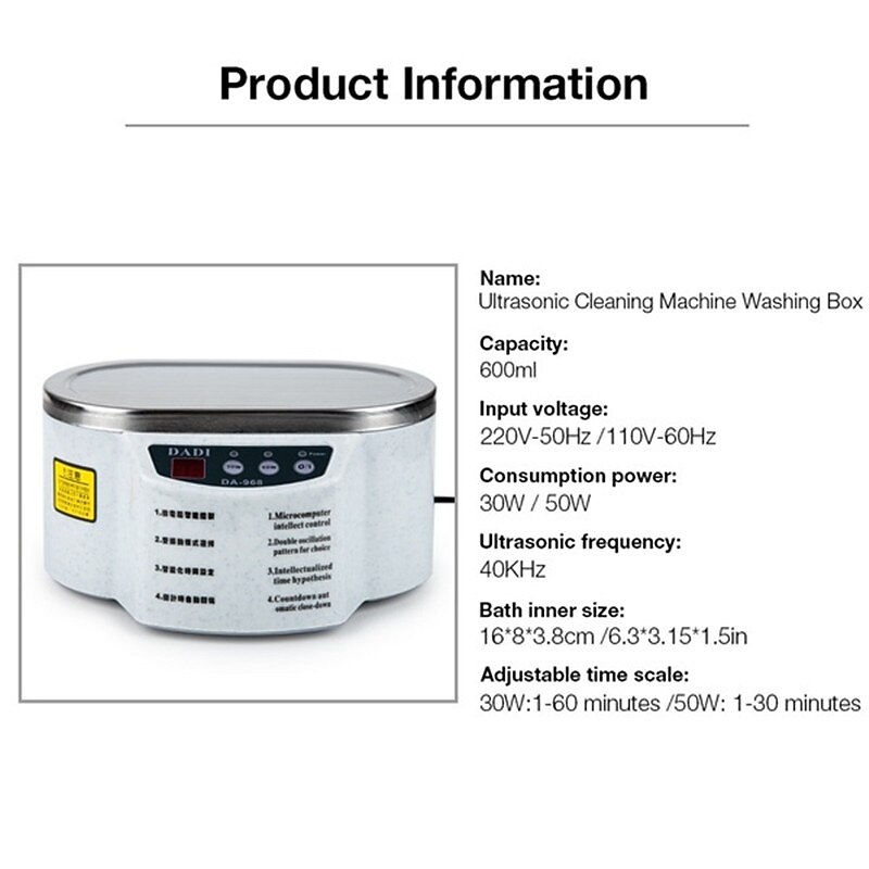 600 ML Mini Size Household Digital Ultrasonic Cleaner Jewelry Watches Glasses Circuit Board Cleaning Tool Sterilizing Machine Intelligent Control Ultrasonic Cleaning Ultrasonic Bath4