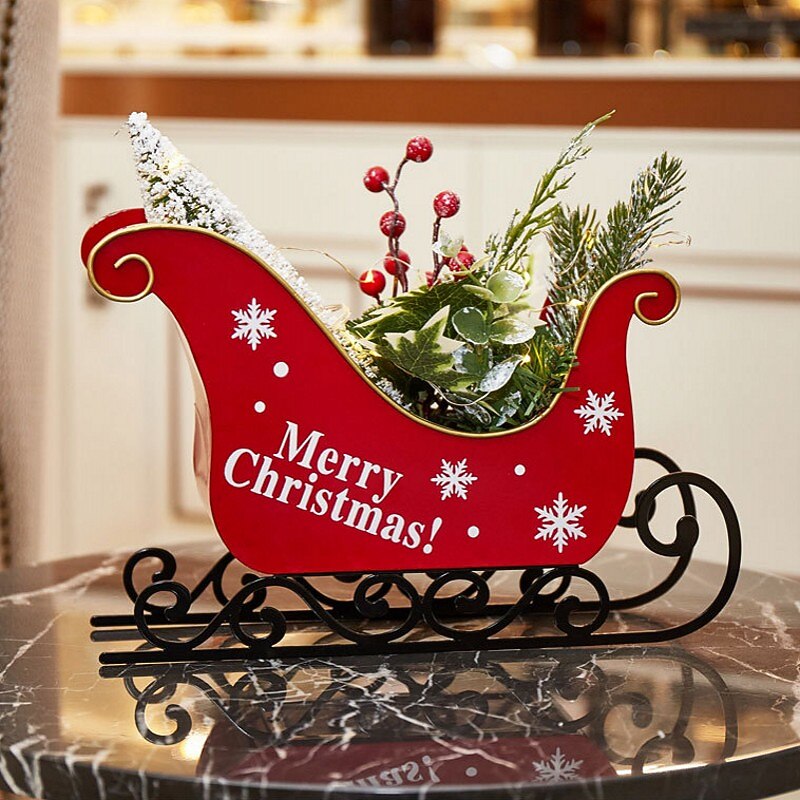 Christmas Sleigh Christmas Decorations Dining Table Decor Home Decor Iron Red Christmas Table Decor Xmas Decor Lovely Xmas Craft Mini with Lights Christmas Decor Table Decor2