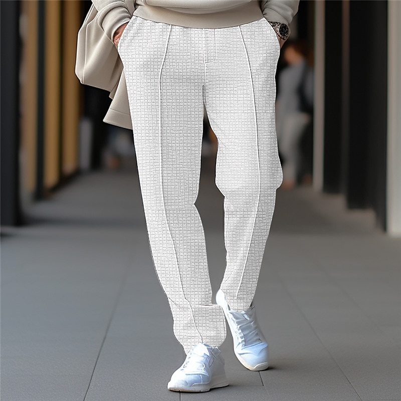 Men's Waffle Sweatpants Joggers Trousers Straight Leg Sweatpants Drawstring Elastic Waist Plain Comfort Breathable Casual Daily Holiday Sports Fashion Black White