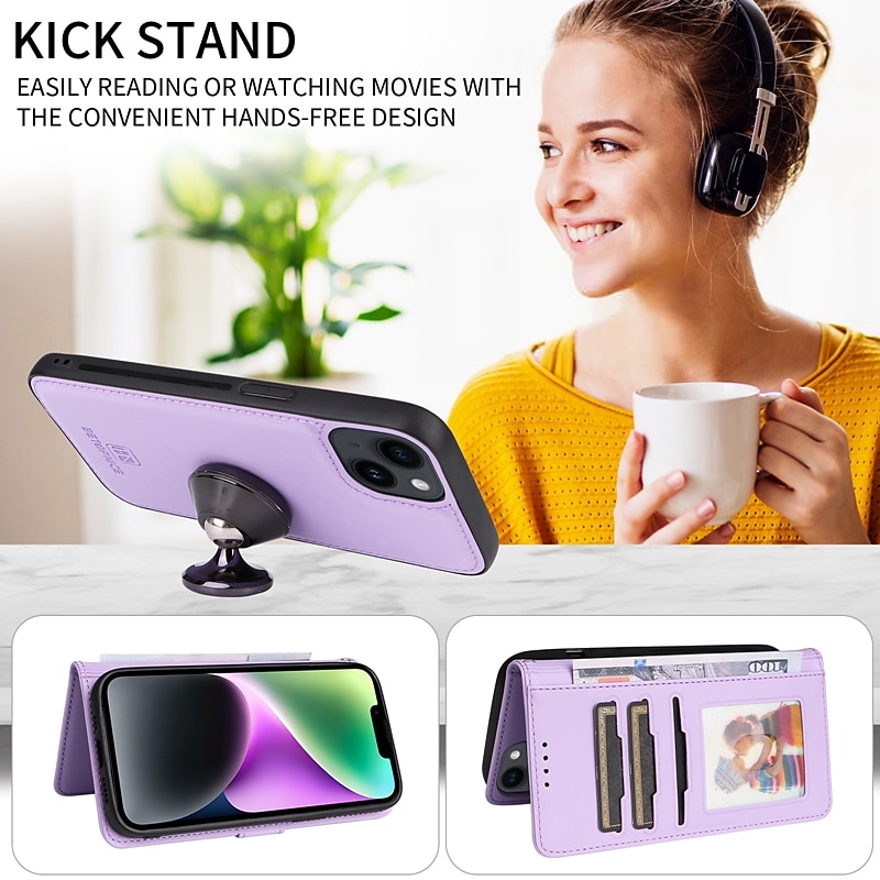 Phone Case For iPhone 17 Pro Max 17 Air 16 15 14 Pro Max Plus 13 12 11 Pro Max Mini Magnetic Adsorption Wallet Case with Stand Holder Magnetic Full Body Protective Solid Color TPU PU Leather4