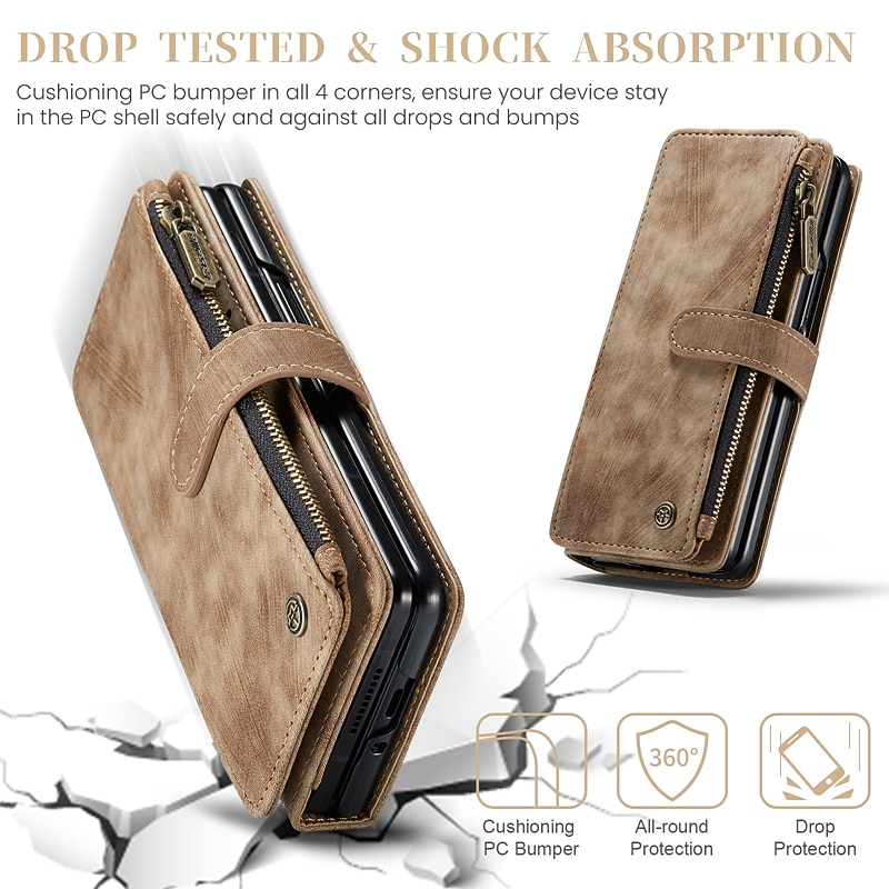 Phone Case For Samsung Galaxy Z Fold 5 Z Fold 4 Z Fold 3 Wallet Case with Stand Holder Zipper Leather Retro TPU PU Leather4