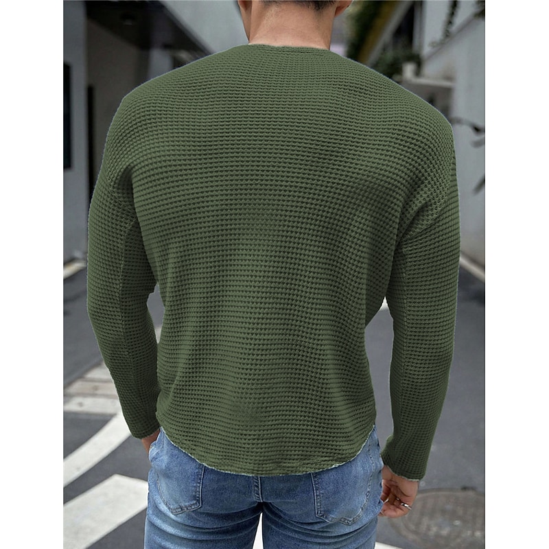 Men's Waffle Tee Waffle Shirt T Shirt Tee Top Long Sleeve Crew Neck Spring &  Fall Plain Fashion Designer Basic Vacation Street Going out Green Top Tee for Men2