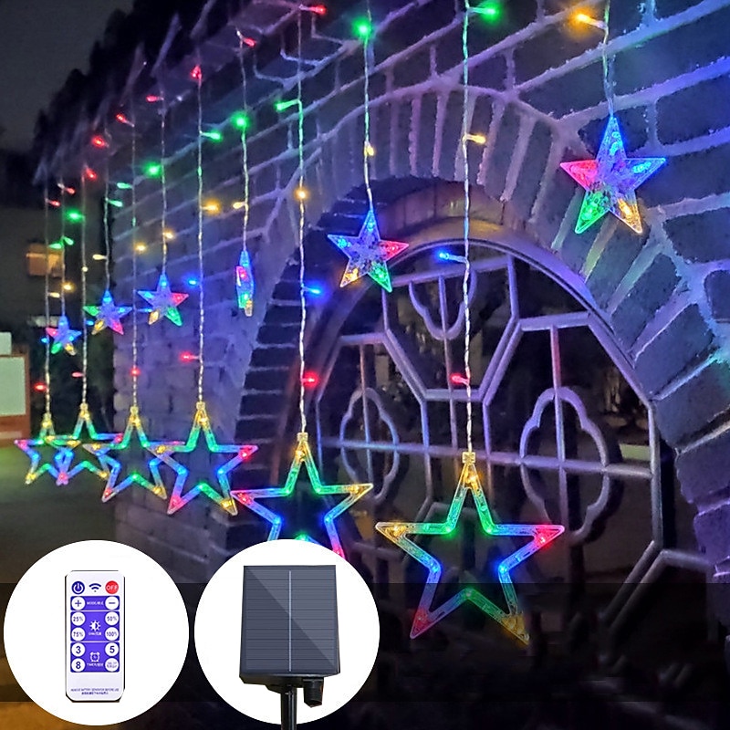 Solar Power Led Star Moon Light with Remote Controller Christmas Holiday Xmas Lighting LED Flexible String Lights For Garland Lawn Yard Camping Colorful Decor Lighting4
